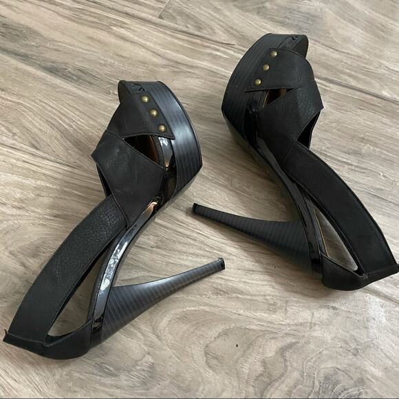 Michael Antonio black peep toe platform heels size 8.5 - Picture 2 of 10